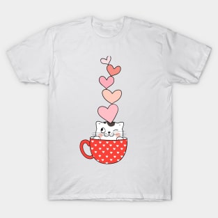 CAT VALENTINES DAY/ Cute Kitty and Hearts T-Shirt